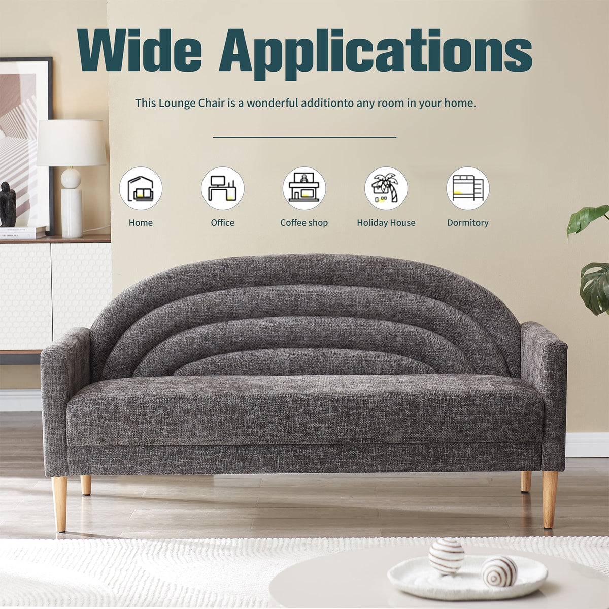 65" Grey Upholstered Three-seater Sofa D706182