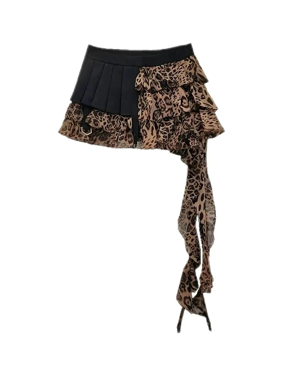 Cheetah Ruffle Patchwork Skirt F2834