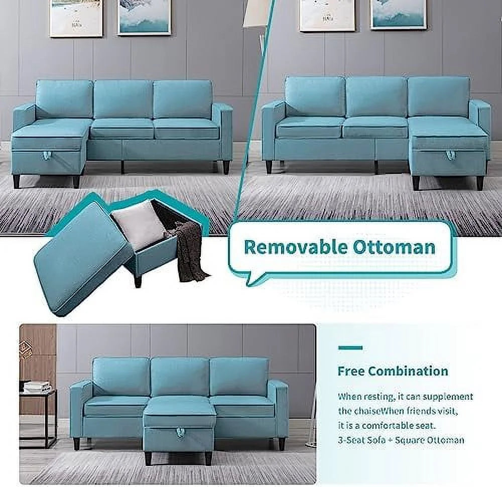 Convertible Sectional Sofa L Shaped Couch with Reversible Ottoman V542