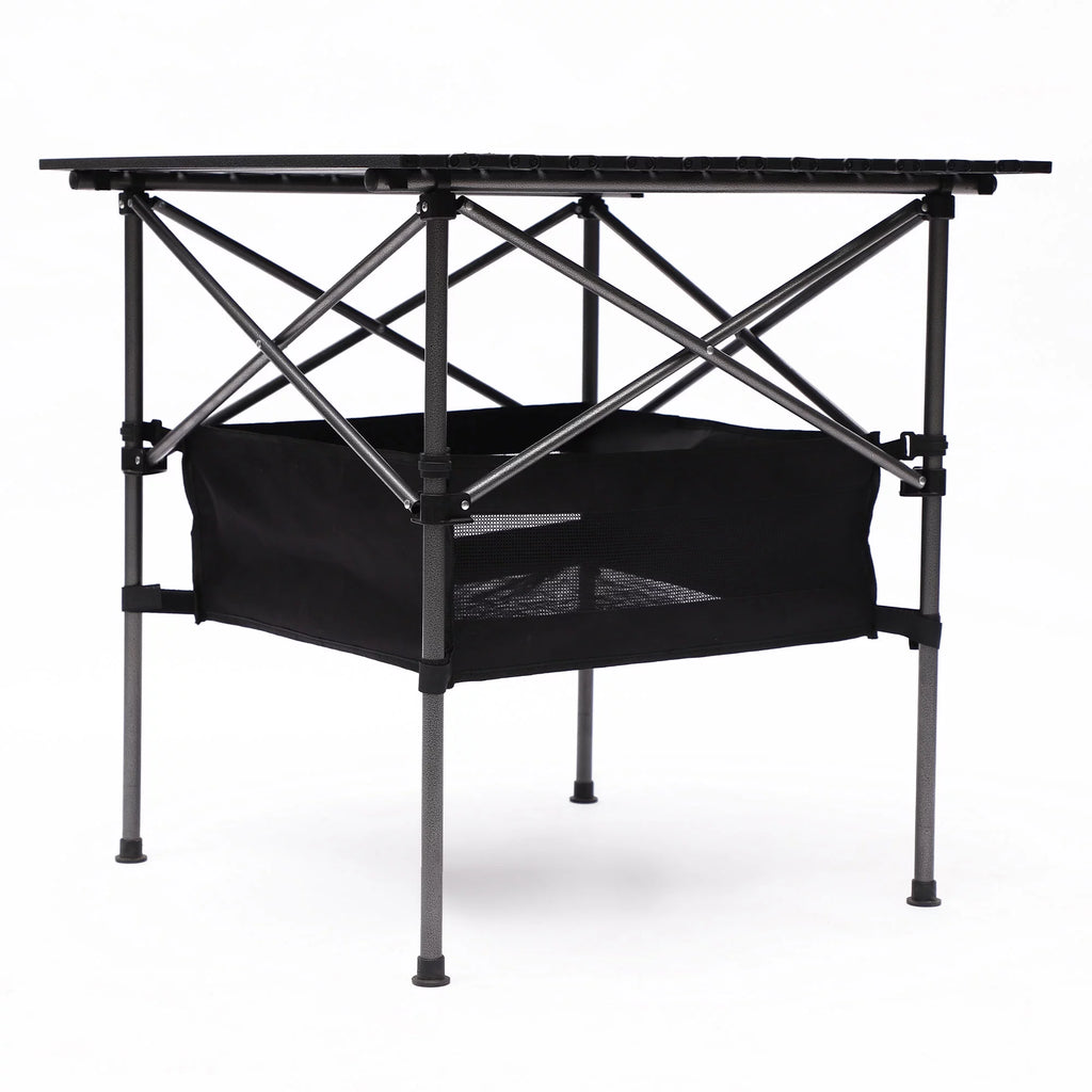 Portable Square Folding Table with Carrying Bag, Roll-up Top, Aluminum Frame, Black W35512