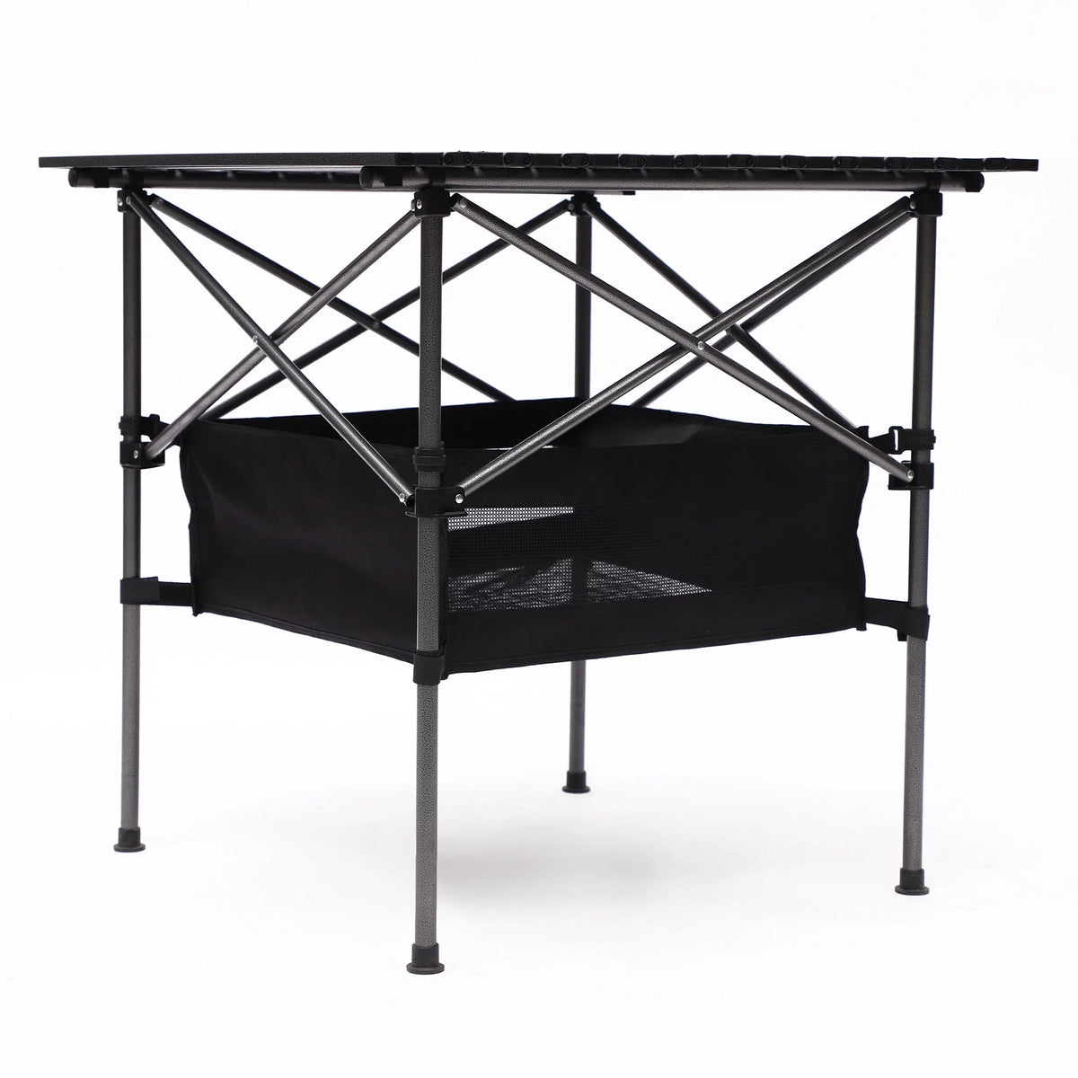 Portable Square Folding Table with Carrying Bag, Roll-up Top, Aluminum Frame, Black W35512