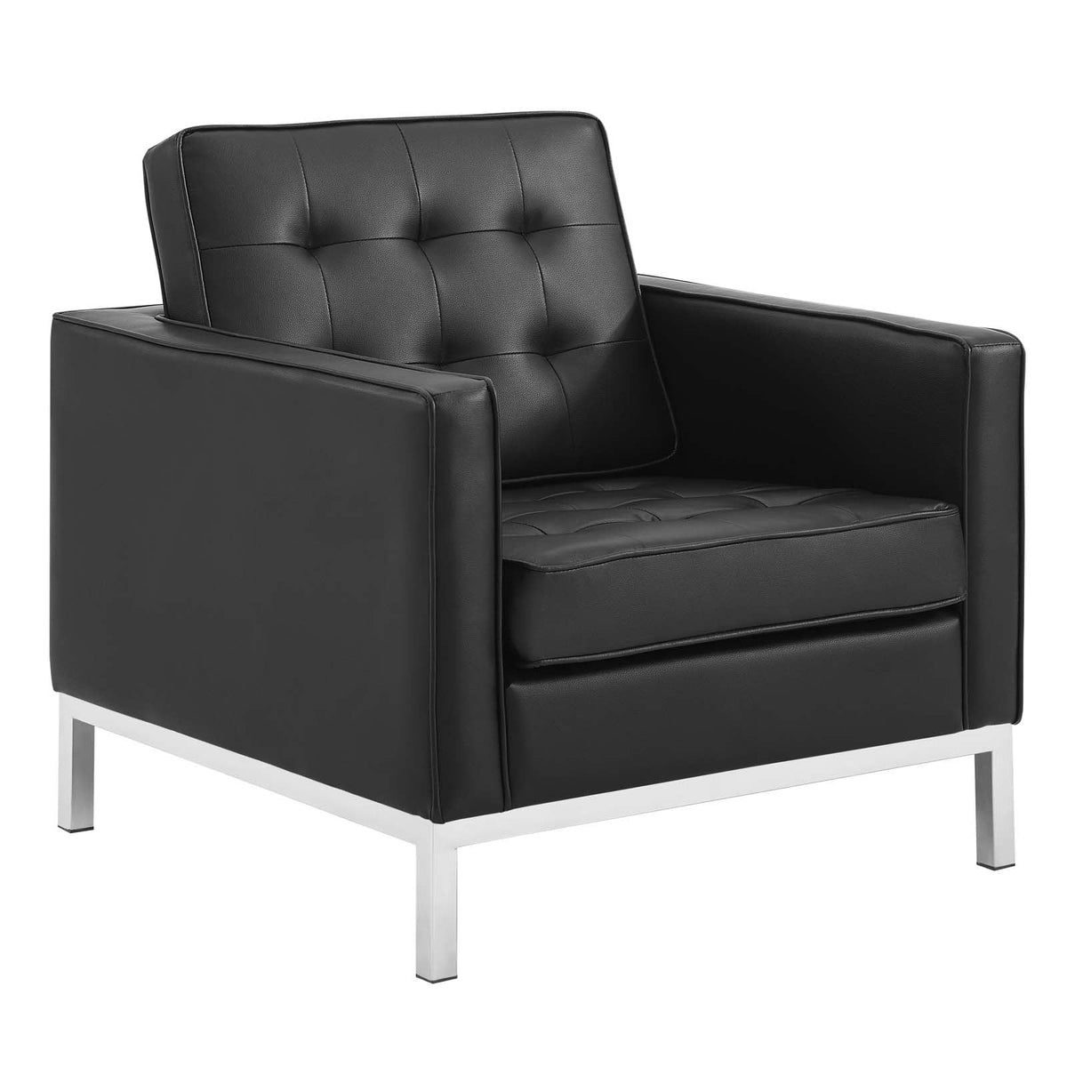 Silver Black Faux Leather Sofa and Armchair Set P5856