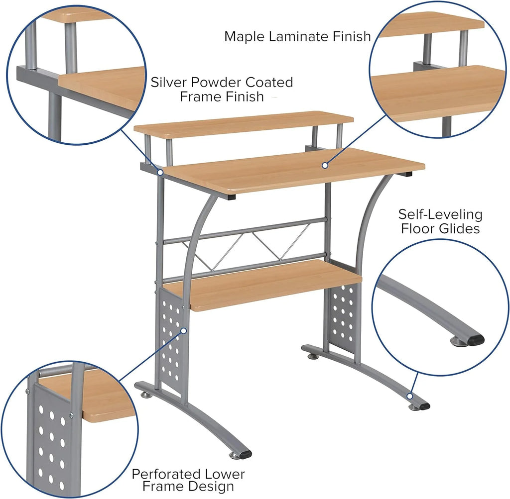 28 Inches Wide Computer Desk with Monitor Platform and Storage Shelf W3926