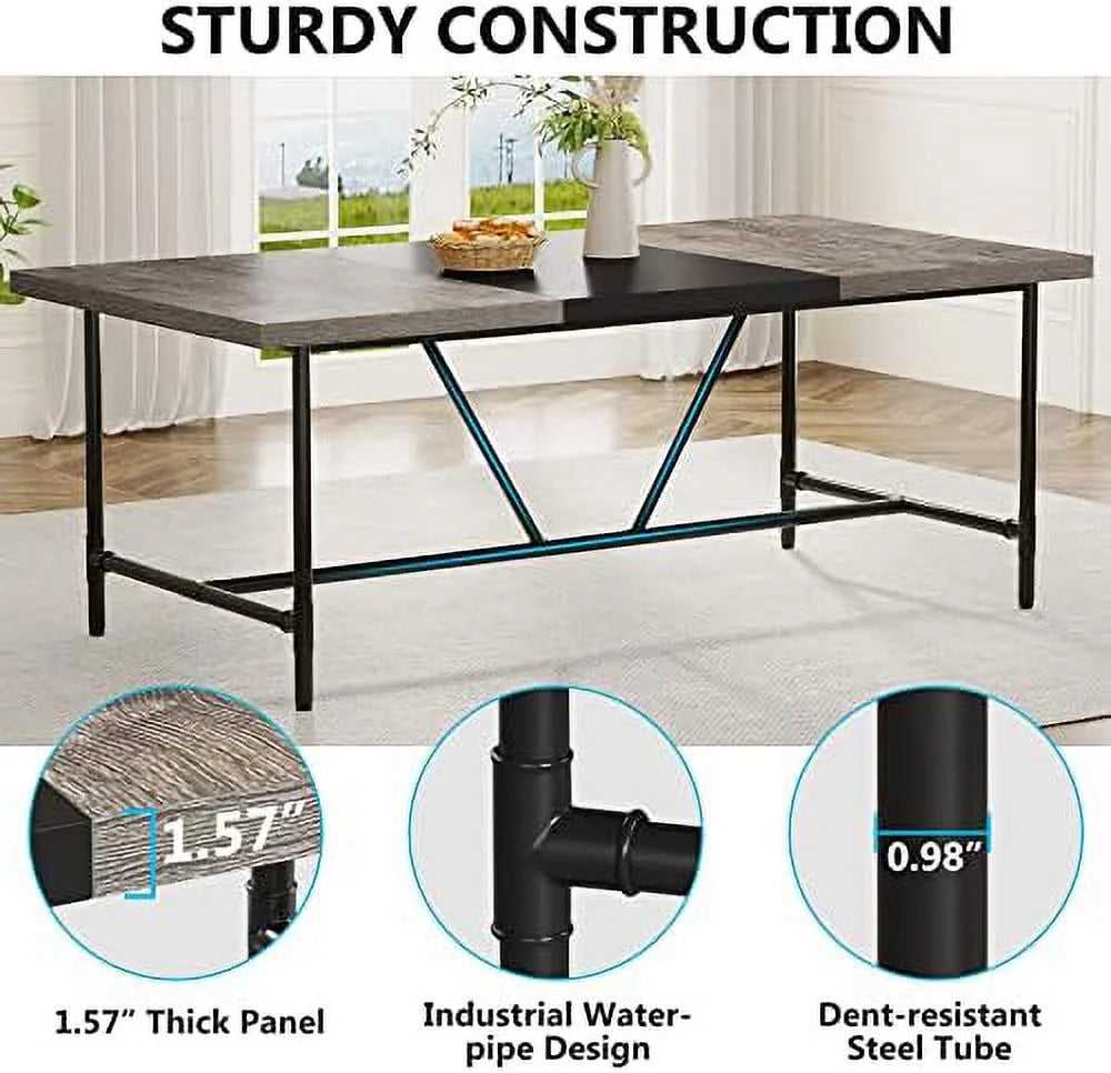 70.8 x 35.4 inch Large Dining Table with Tube Metal Frame U9755
