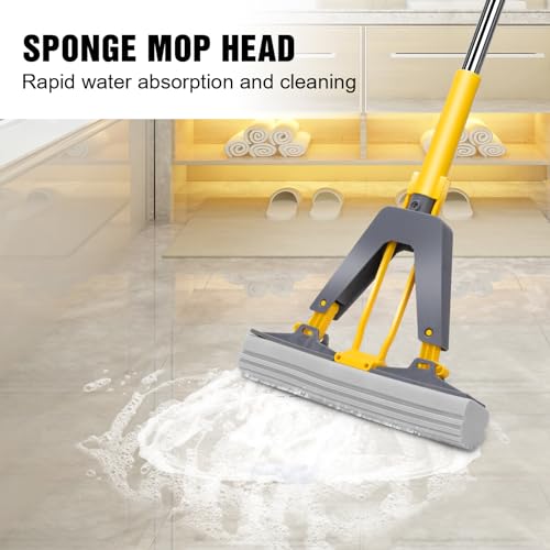 Self-Squeeze Sponge Mop with Stainless Steel Handle and 3 PVA Refills O444