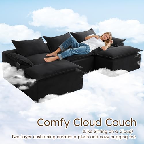 Black U Shaped Sectional Couch with 2 Movable Chaise C868267
