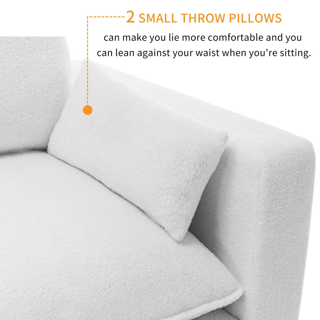 3 Seater White Teddy Fabric Sofa with Pillows A68304
