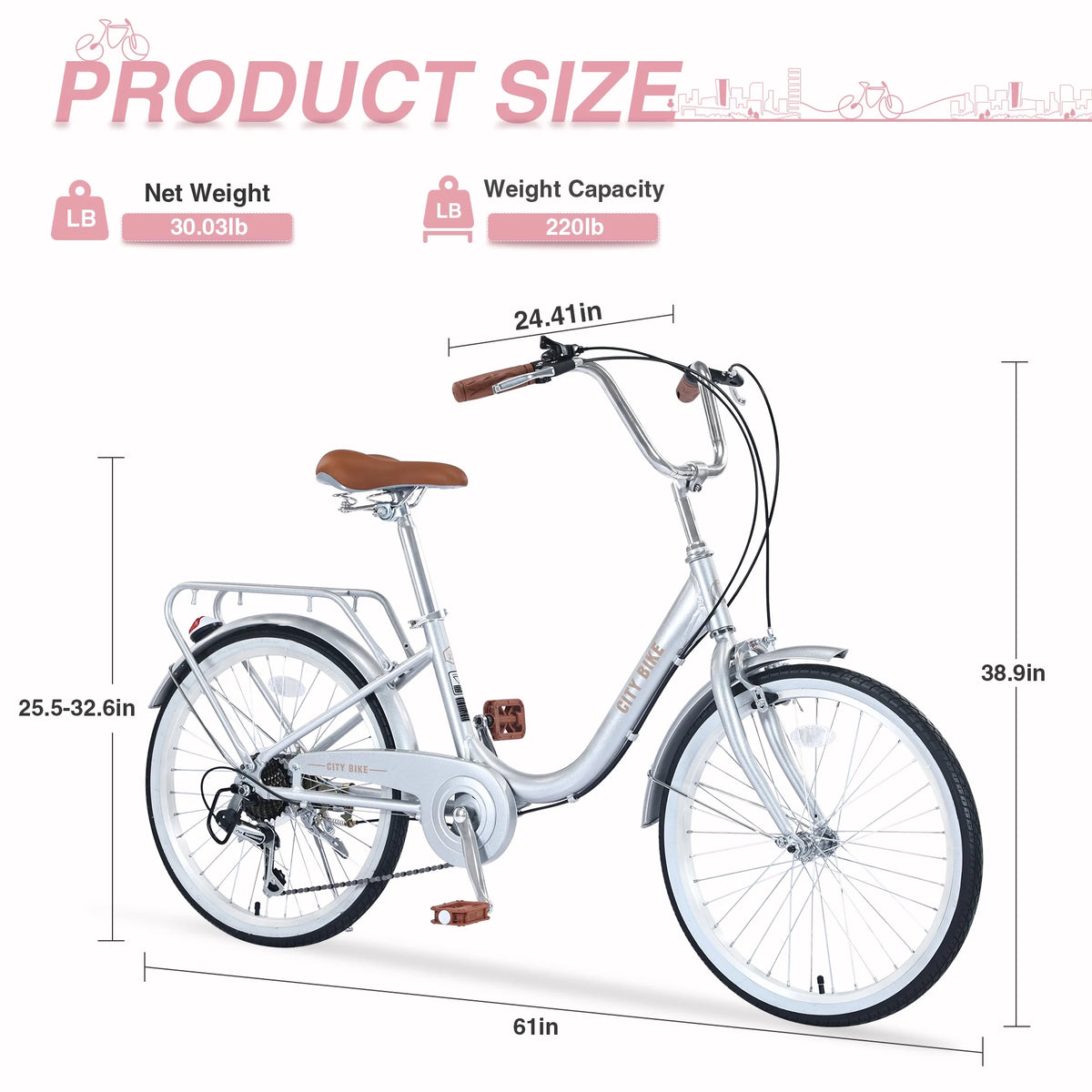 22 Inch Aluminum Alloy 7 Speed City Bike G1087