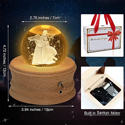 3D Crystal Ball Music Box with LED Light and Rotating Wooden Base L781