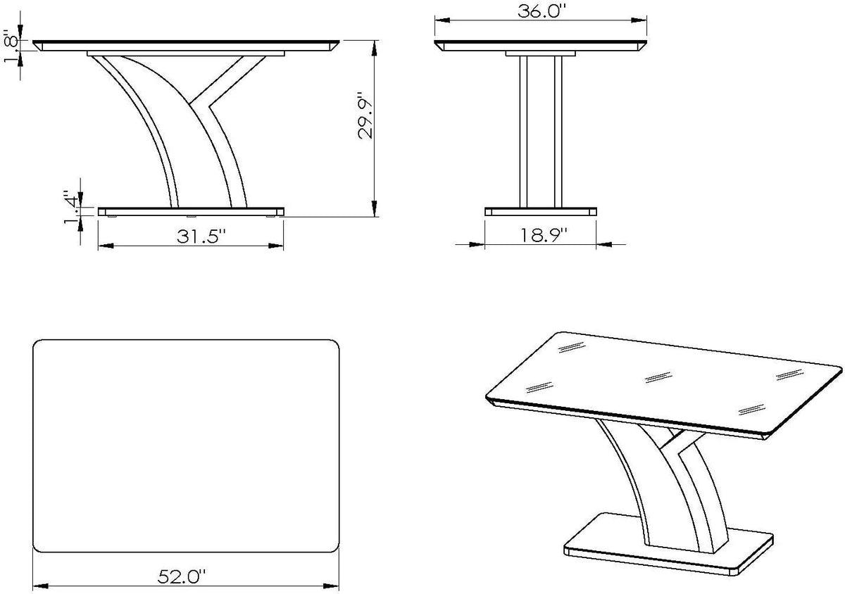 52" Steel and Starphire Glass Dining Table V50706