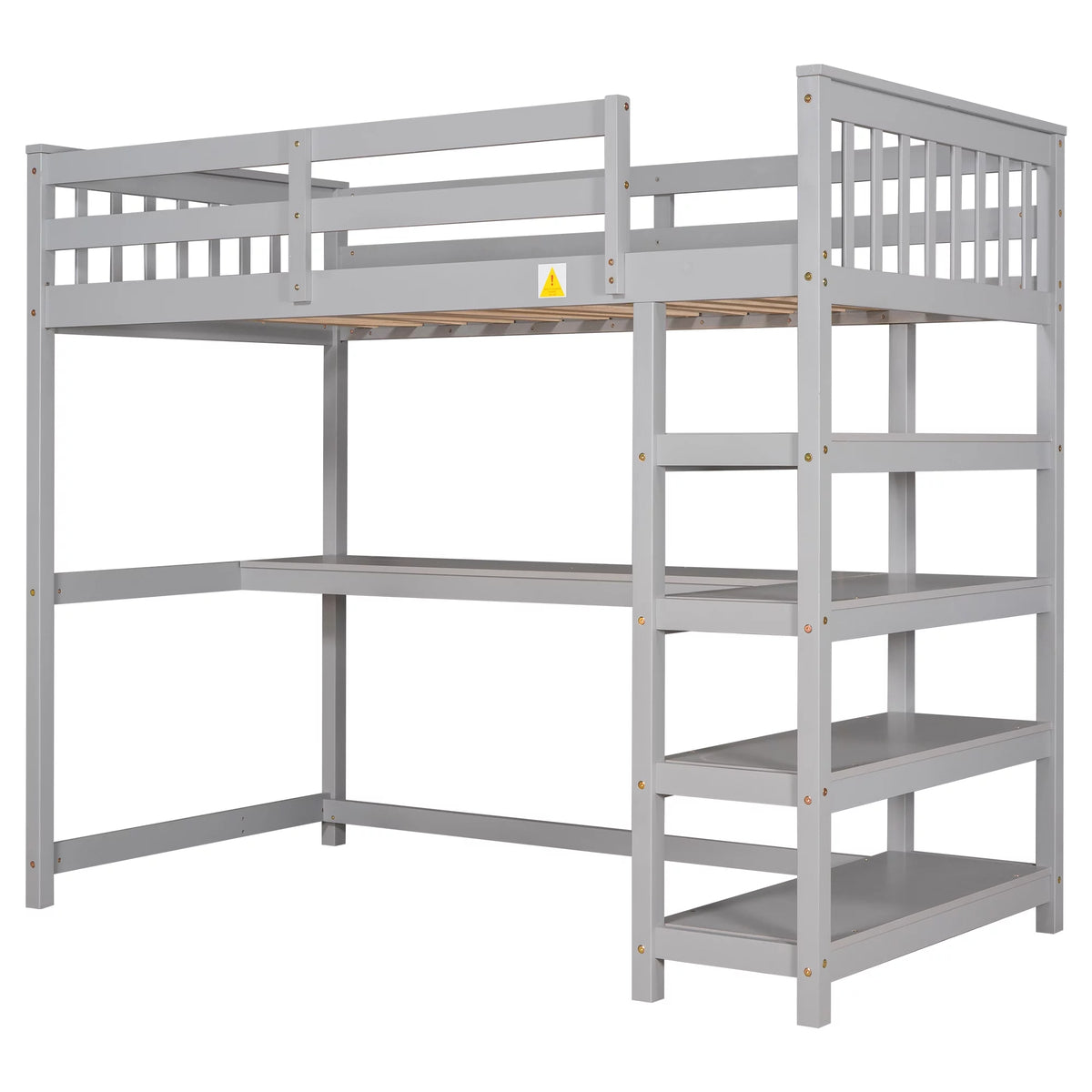 Twin Size Loft Bed with Built-in Desk and Shelves A44105