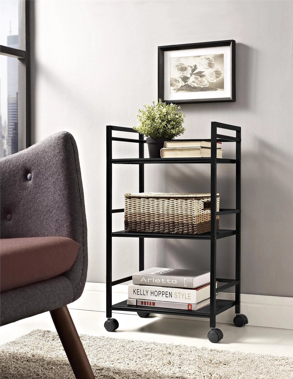 3 Shelf Metal Rolling Utility Cart, Black Q321440