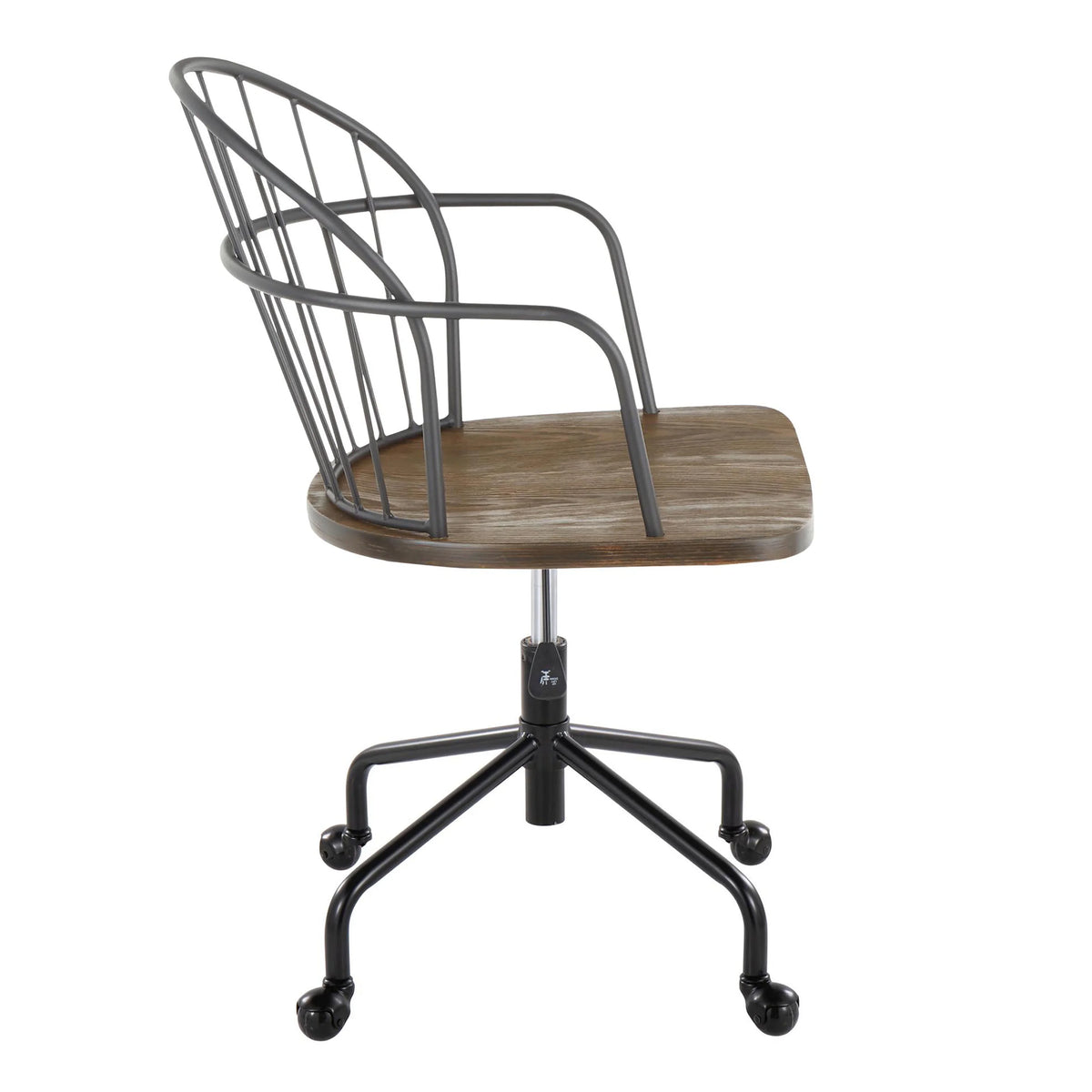 Adjustable Office Chair in Black Metal and Dark Walnut Wood V7374