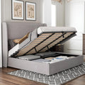 King Size Light Gray Linen Upholstered Platform Bed Frame K2632