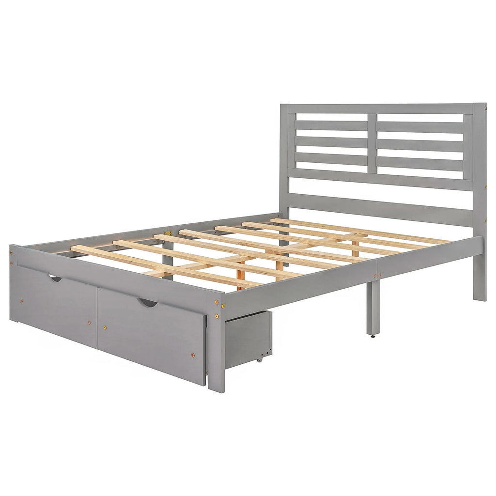 Full Size Platform Bed with Drawers Gray F3263