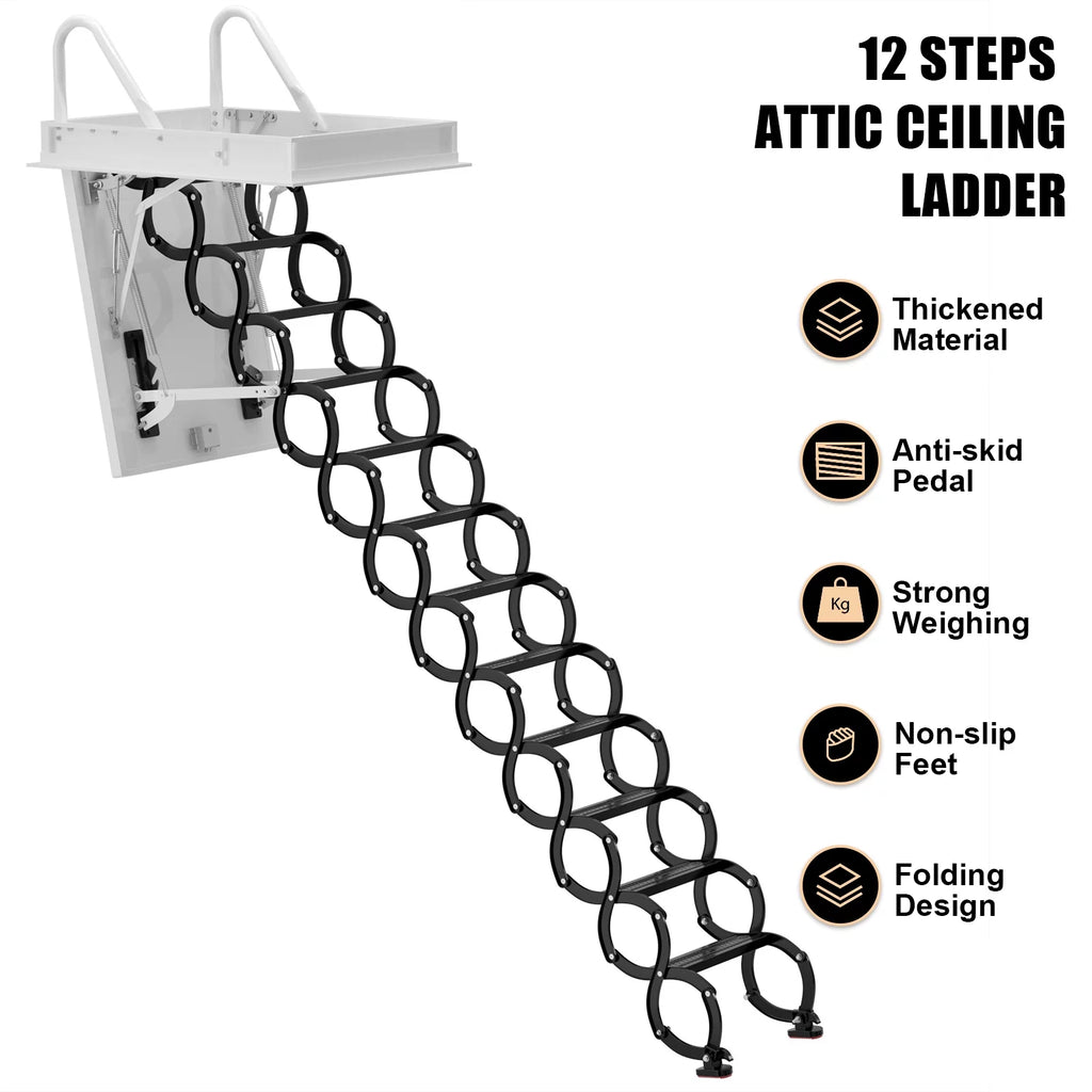 Black Loft Wall Folding Pulldown Attic Ceiling Ladder Stairs Q344091