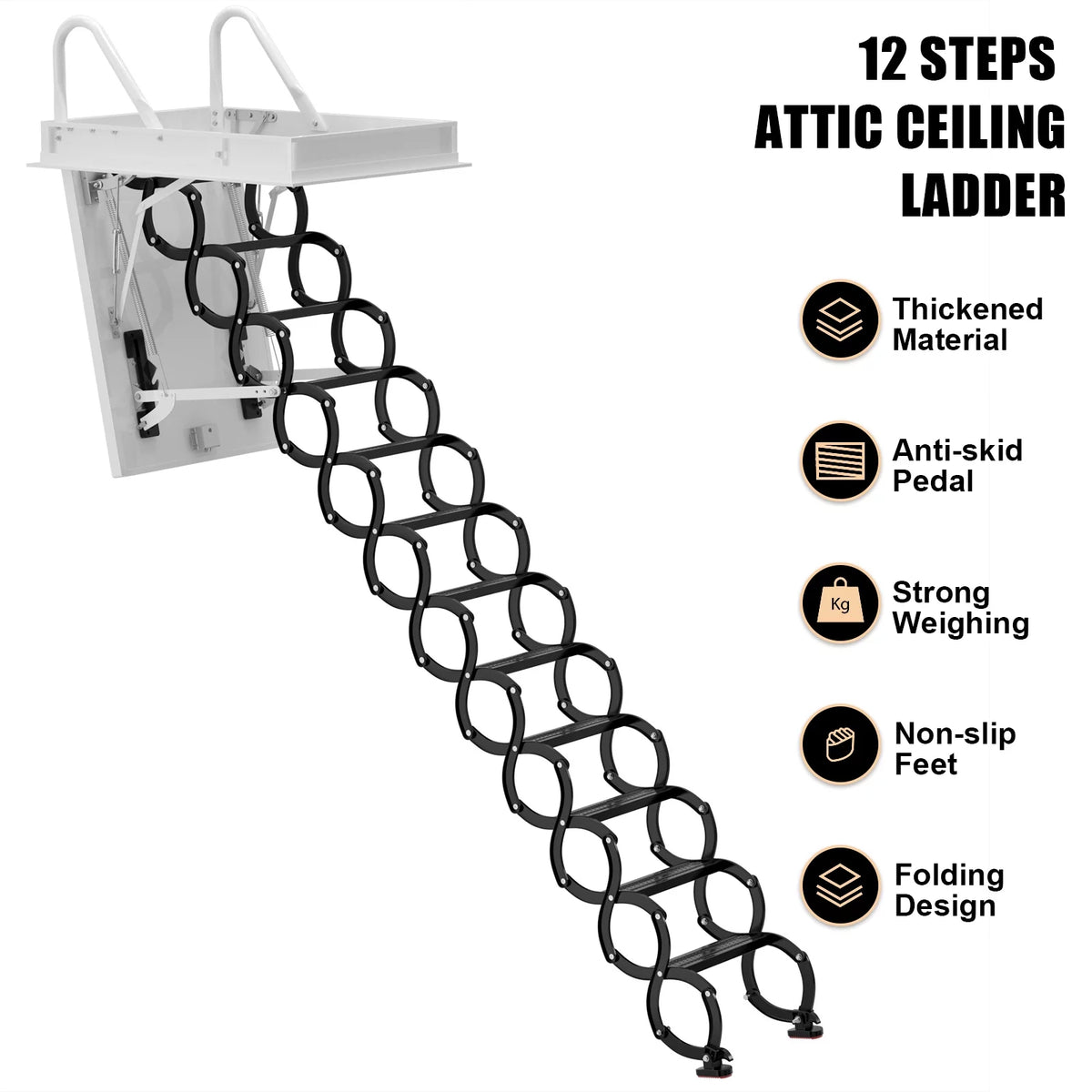 Black Loft Wall Folding Pulldown Attic Ceiling Ladder Stairs Q344091