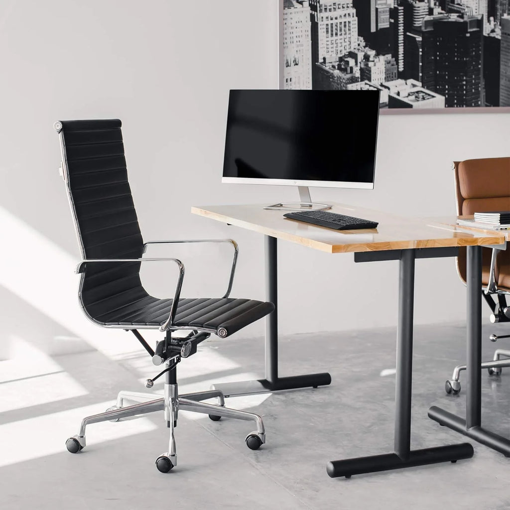 Computer Desk with Black Metal Legs and Light Wood Top J566