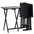 Black 5 Piece Set Folding TV Tray Tables with Storage Rack Q2583