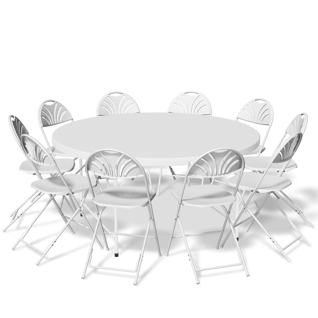 11 Pieces 5 Ft White Bi-Fold Plastic Folding Table Set with 10 Folding Chairs A91694
