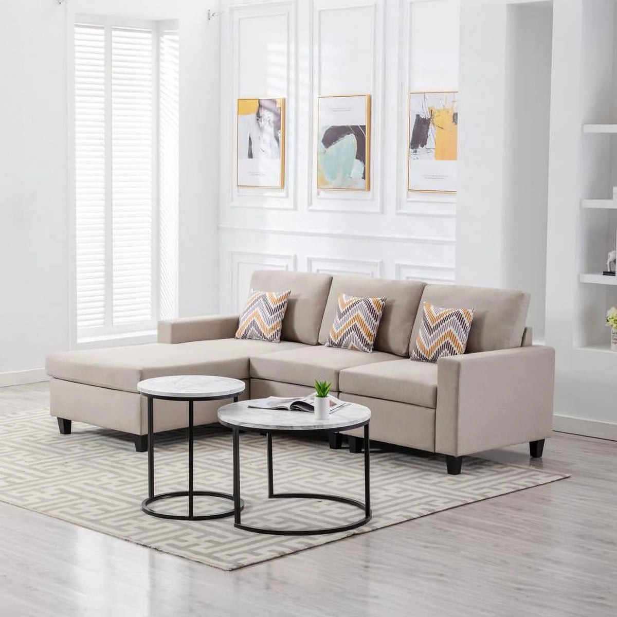 Beige Fabric Reversible Sectional Sofa Chaise N115