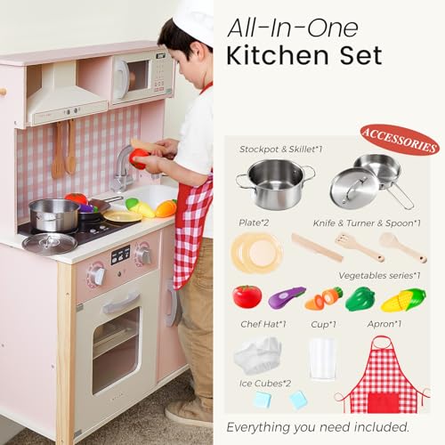 Wooden Kids Play Kitchen with Real Lights & Sounds O360