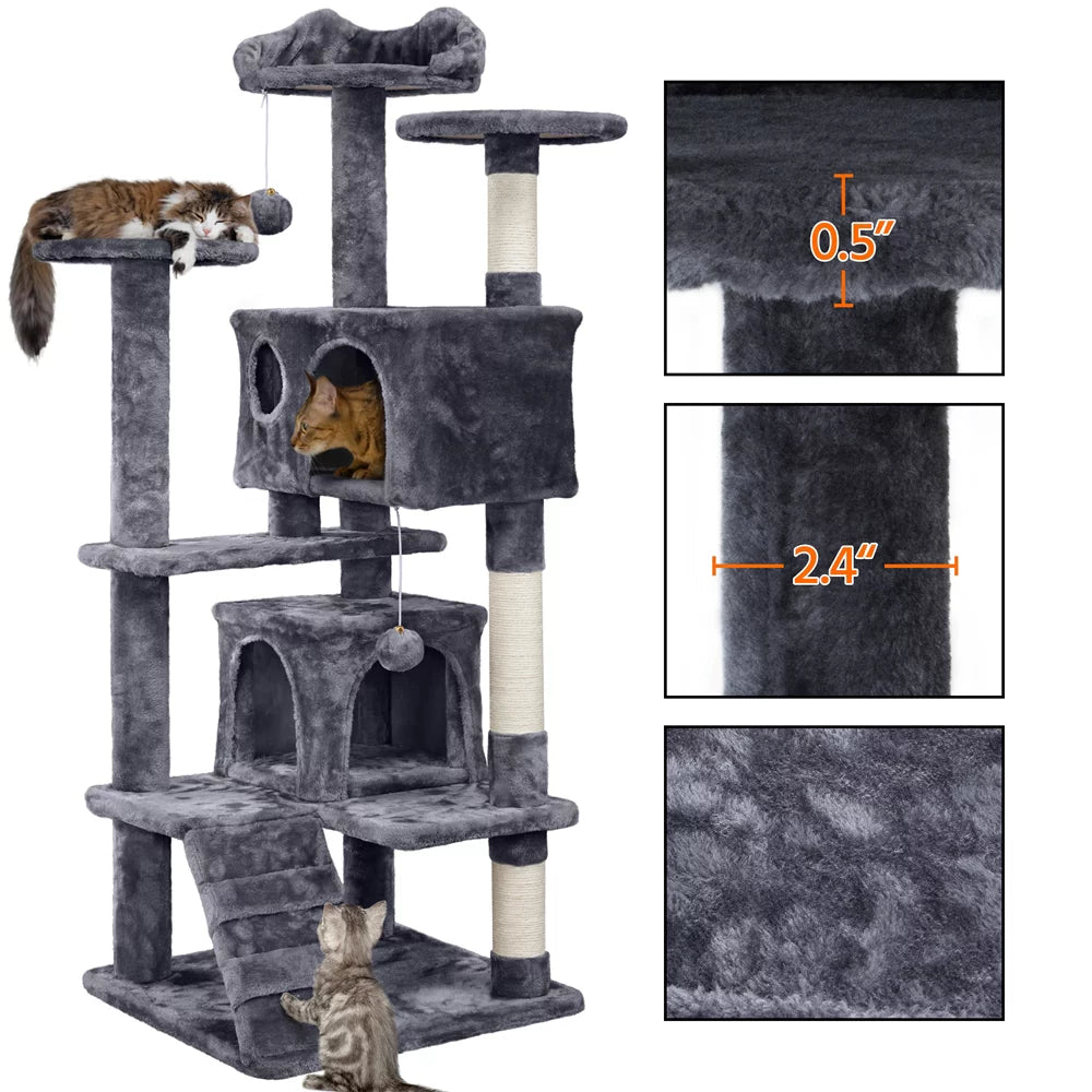 Dark Gray Cat Tree Condo with Scratching Post Tower M8915