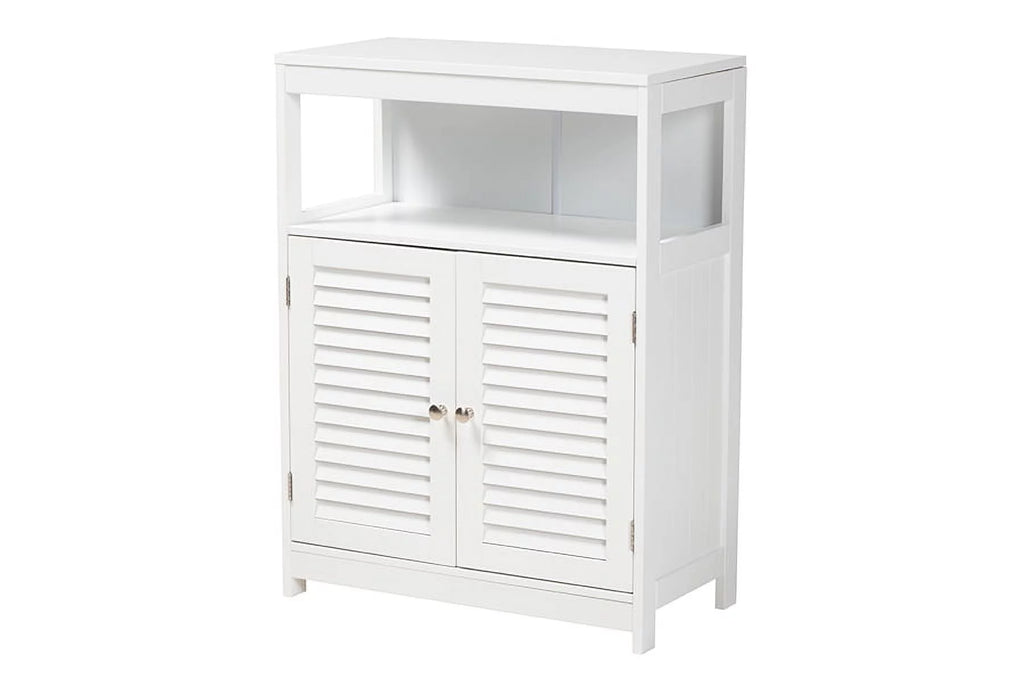 White Wood and Silver Metal 2-Door Bathroom Storage Cabinet H680305