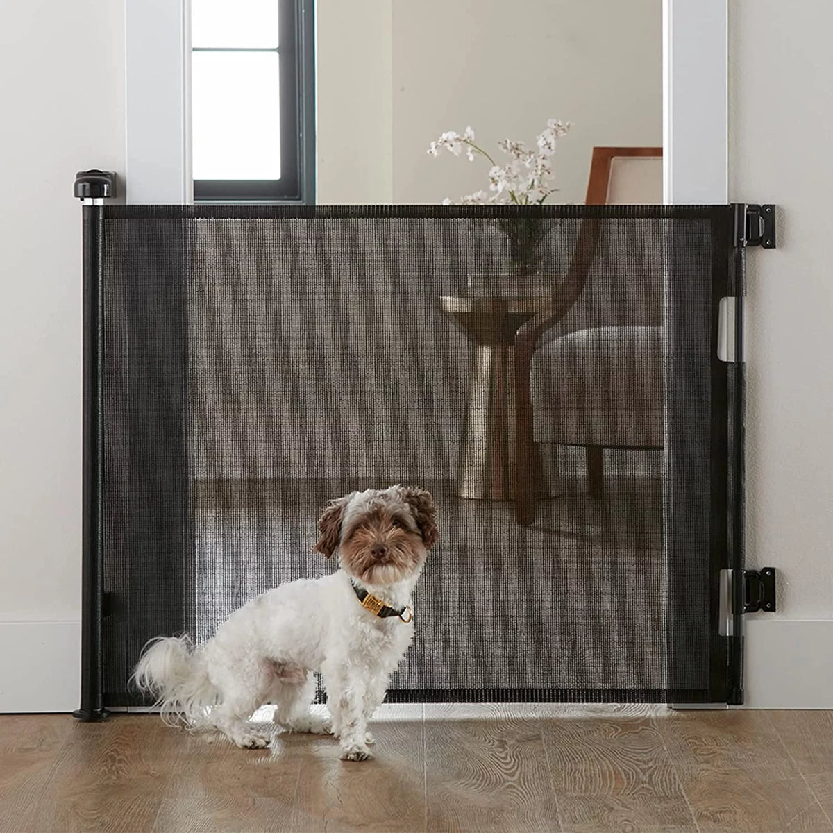 Retractable Baby Safety Gate, Black Mesh Pet Gate F791579