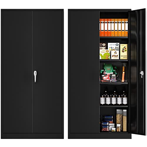72" Black Steel Storage Cabinet with Lock J2465