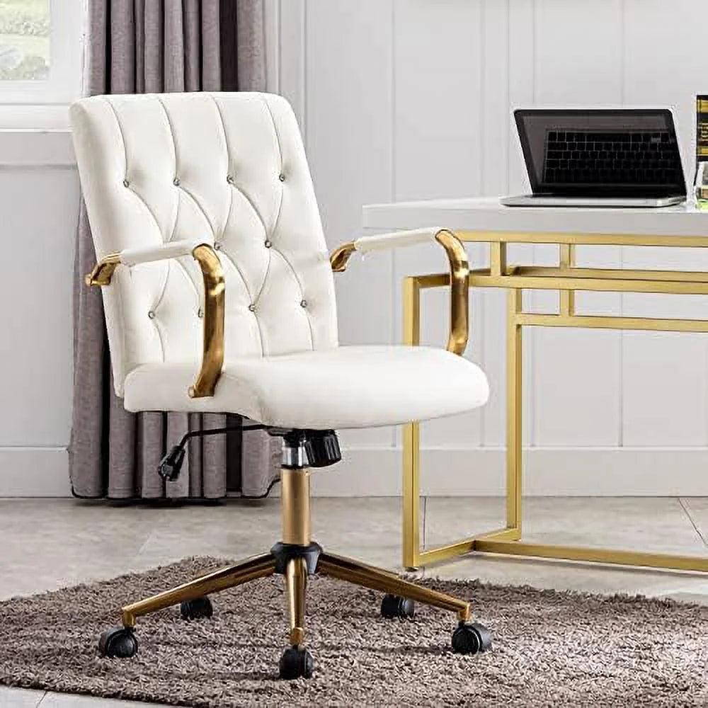 White PU Leather Office Chair with Wheels M66853