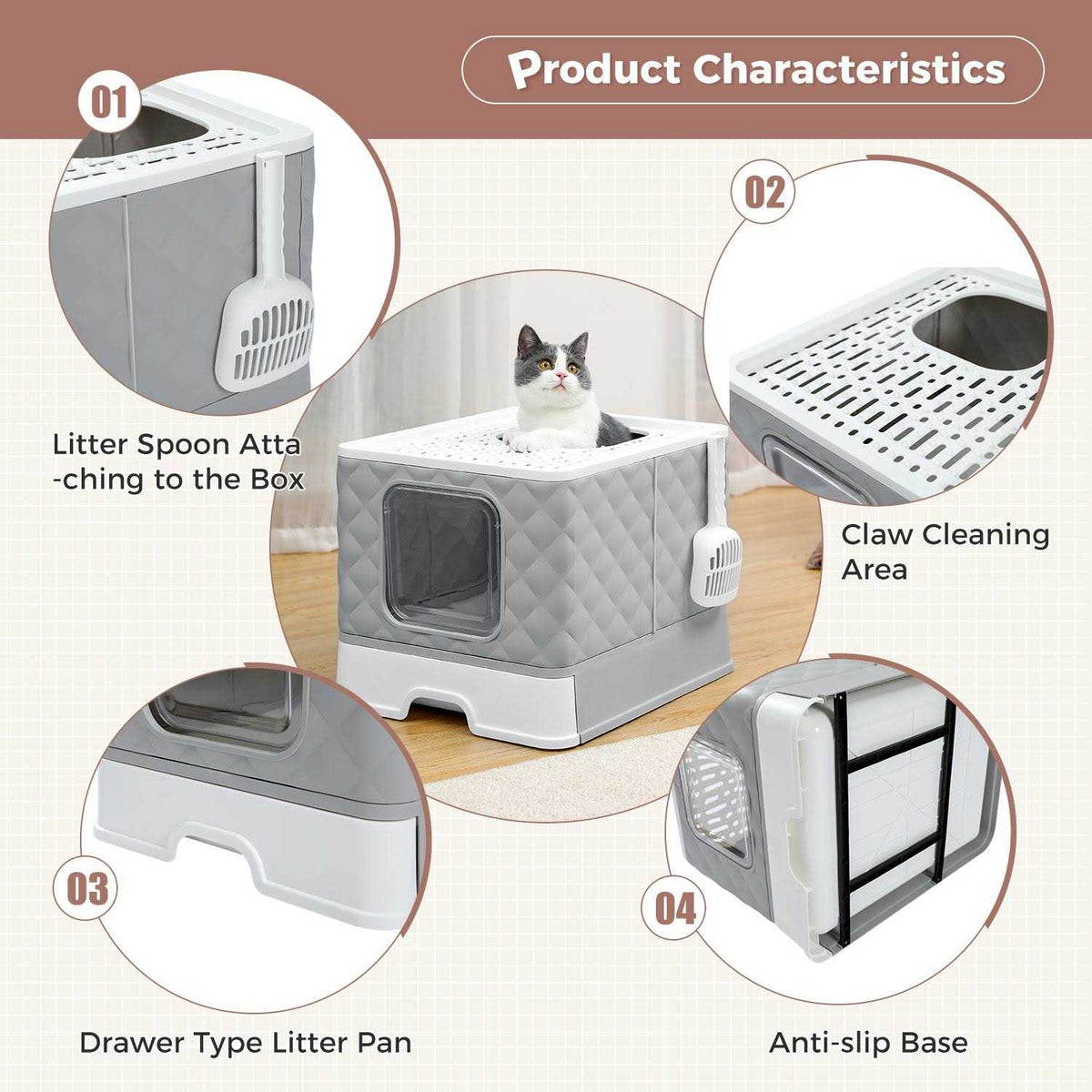 Enclosed 2 Ways Anti-splash Cat Litter Box K89199