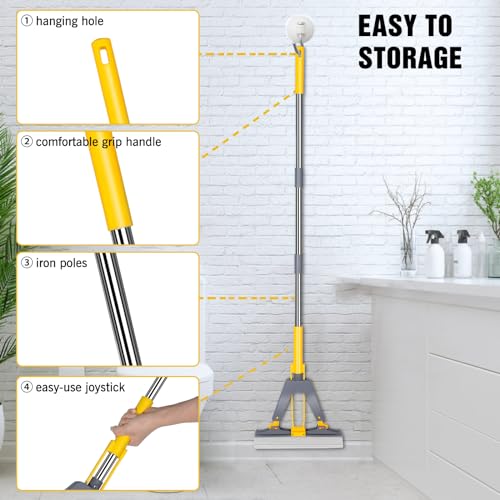 Self-Squeeze Sponge Mop with Stainless Steel Handle and 3 PVA Refills O444
