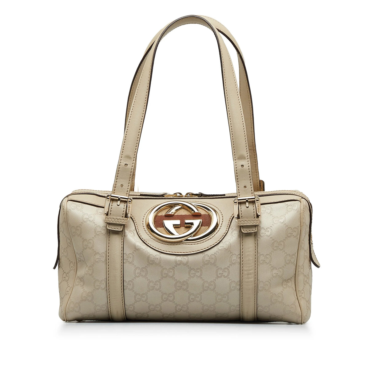 White Calf Leather Boston Bag G35466