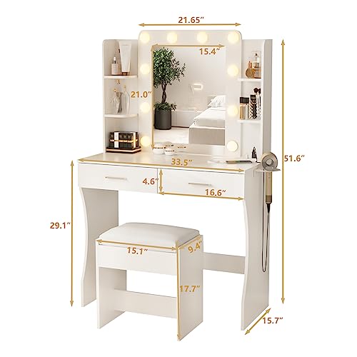 White Vanity Desk with Mirror and 2 Drawers O50864