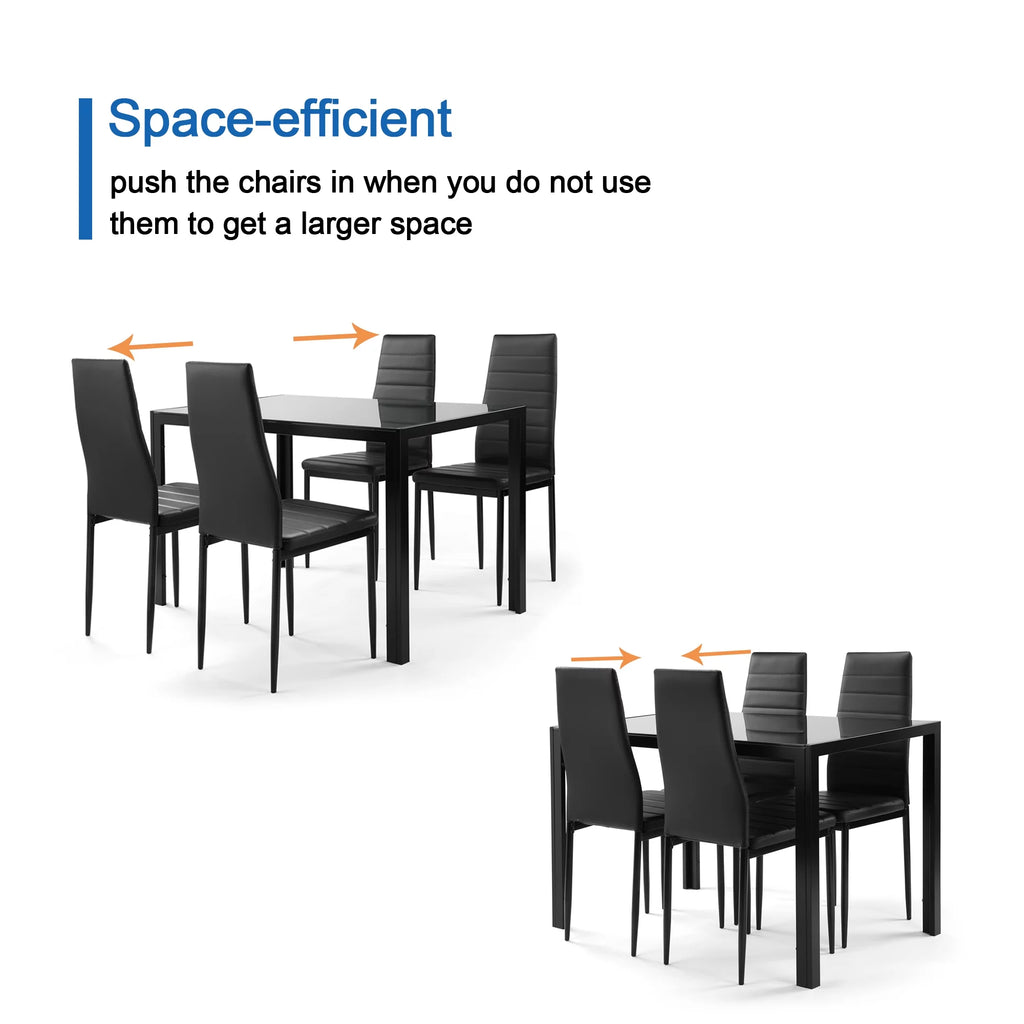 5 Pieces Tempered Glass Dining Table Set with 4 Faux Leather Chairs M53094
