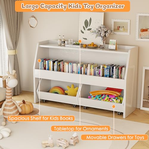 2 Tier Toy Storage Organizer with Movable Bins D703206