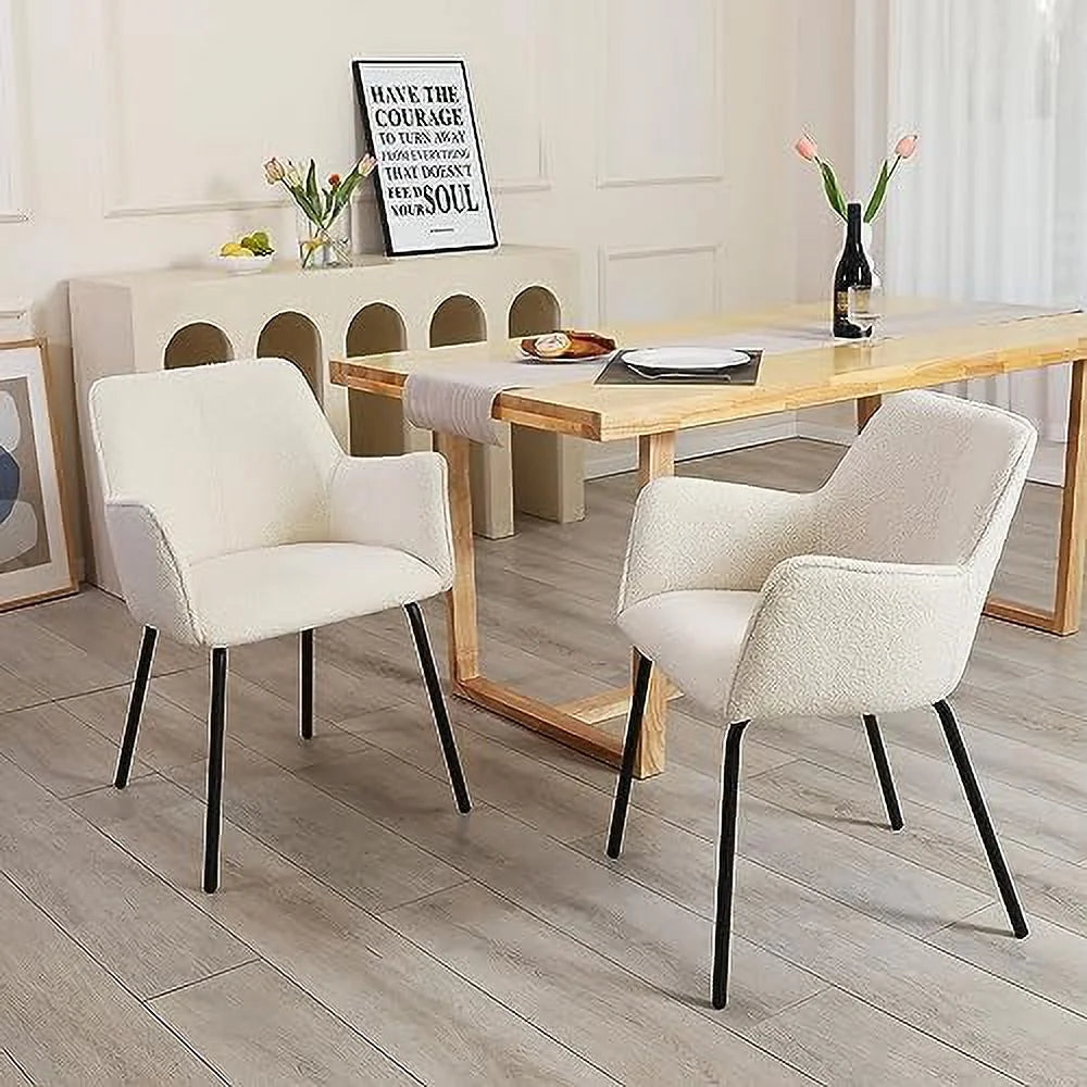 Cream Boucle Upholstered Dining Chairs Set of 2 with Arms C4457