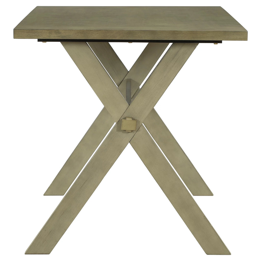 Farmhouse Rustic Wood Dining Table with X-shape Legs, Gray Green N770