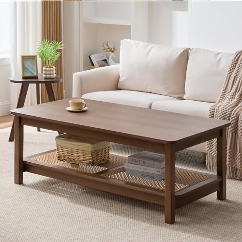 47.2'' 2-Tier Solid Wood PE Rattan Coffee Table X261