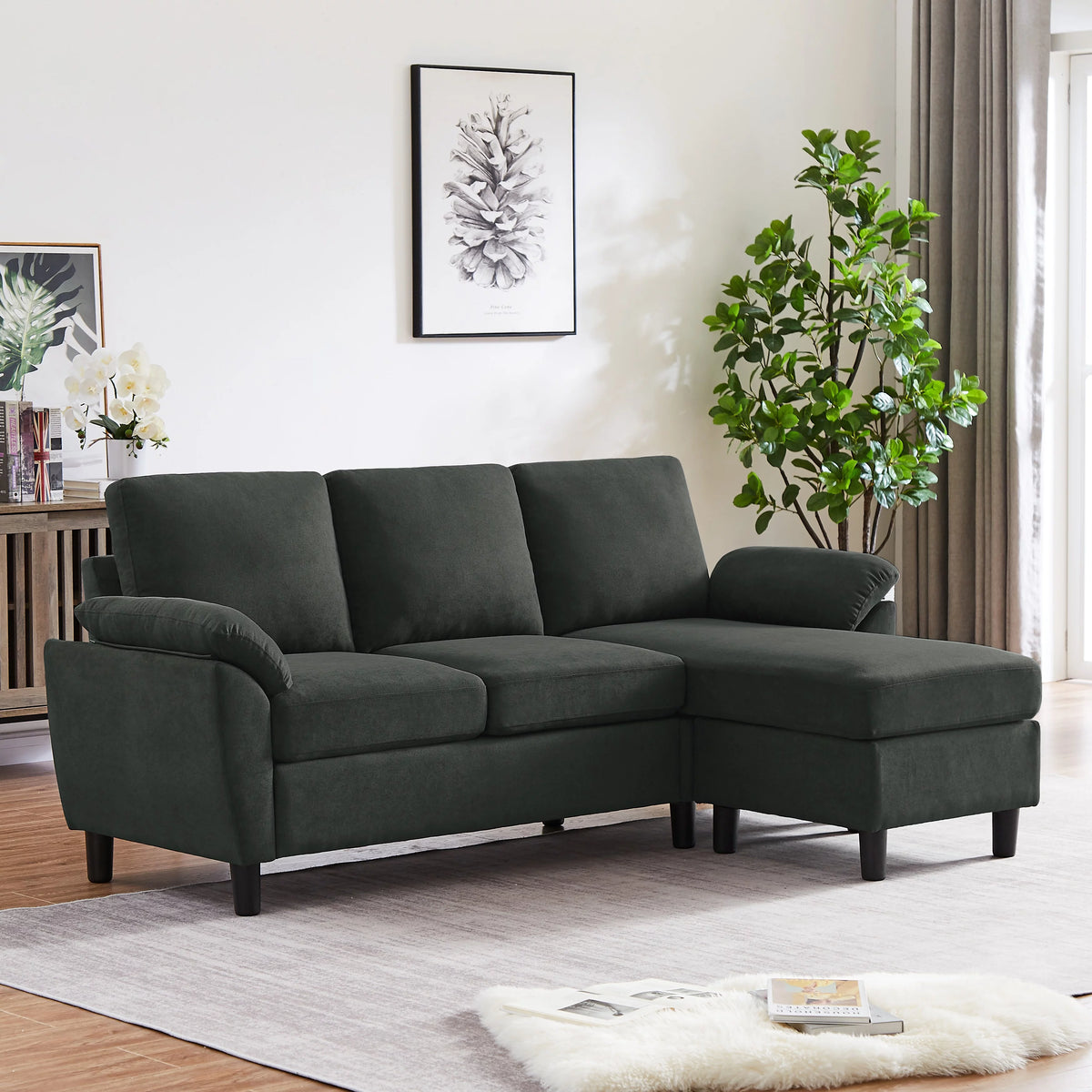 Modern Fabric L-Shaped Sectional Sofa with Chaise C45670
