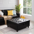 Black Air Leather Tufted Lift-Top Storage Ottoman Bench E20605