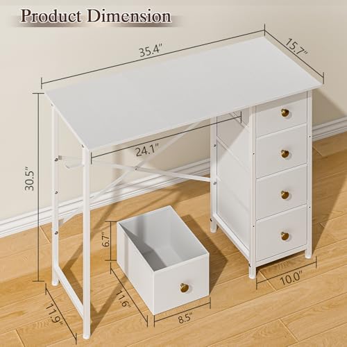 White Vanity Desk with 4 Fabric Drawers S996