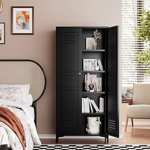 White Storage Cabinet with Doors and Adjustable Shelves M197