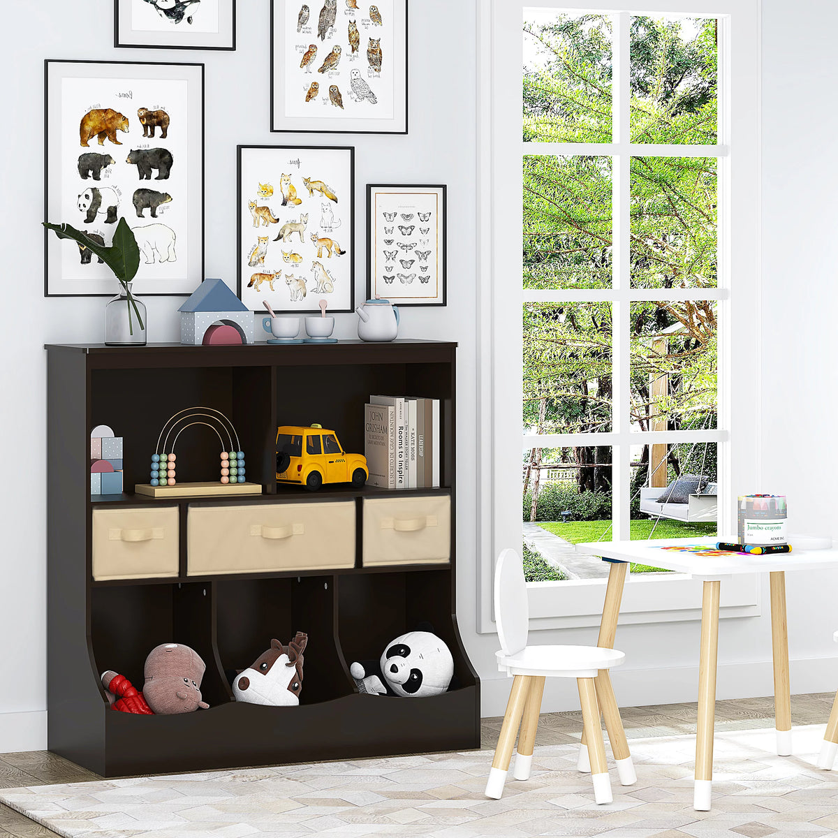 White Toy Storage Organizer with Bookcase U562