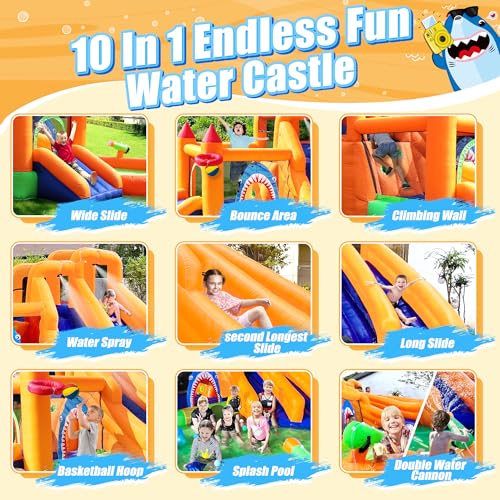 Inflatable Bounce House Triple Water Slide with Splash Pool and Air Blower H2562