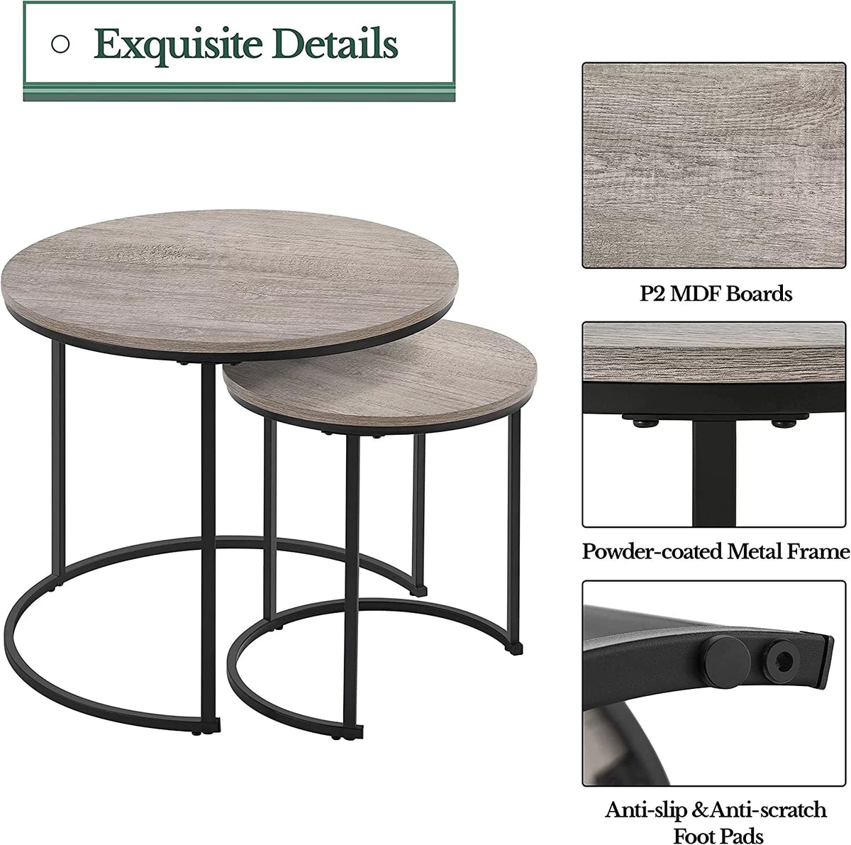 Set of 2 Round Wooden Metal Nesting Coffee Table Z650254