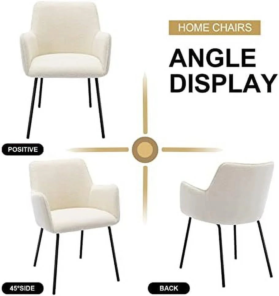 Cream Boucle Upholstered Dining Chairs Set of 2 with Arms C4457