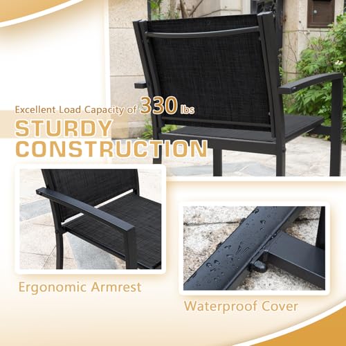 4 Pieces Patio Furniture Set Textilene Fabric with Glass Coffee Table Black J973416