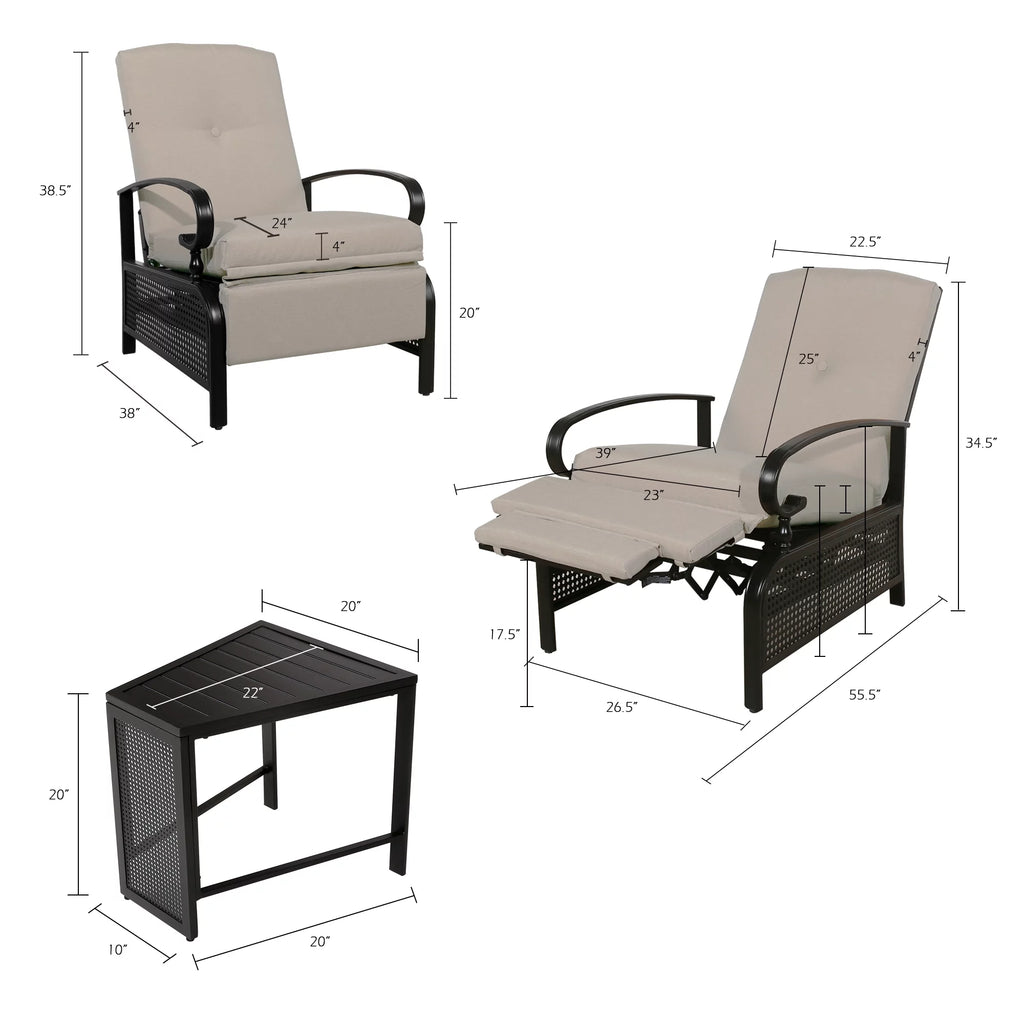 3 Pieces Metal Recliner Conversation Set C804